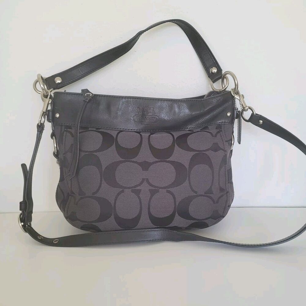 Coach Black and Gray Signature Shoulder Bag
